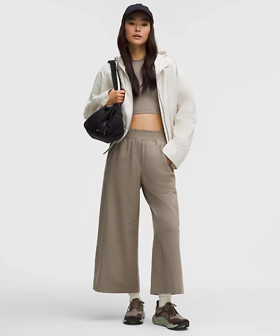 Stretch Woven Ruffle-Waist Wide-Leg Cropped Pant | Women's Capris