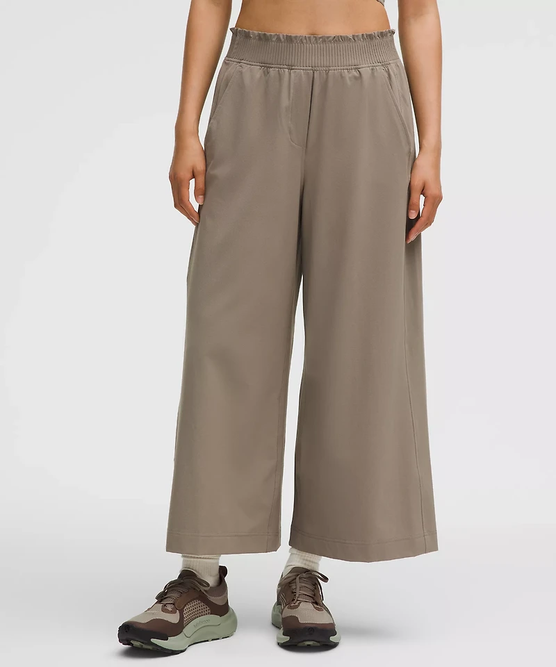 Stretch Woven Ruffle-Waist Wide-Leg Cropped Pant | Women's Capris