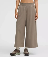 Stretch Woven Ruffle-Waist Wide-Leg Cropped Pant | Women's Capris