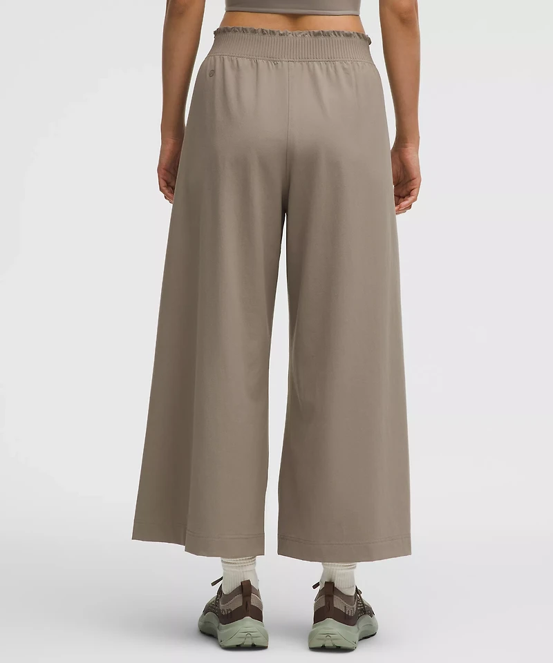 Stretch Woven Ruffle-Waist Wide-Leg Cropped Pant | Women's Capris