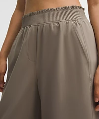 Stretch Woven Ruffle-Waist Wide-Leg Cropped Pant | Women's Capris