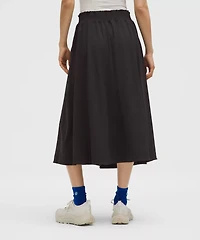 Stretch Woven Ruffle-Waist Midi Skirt | Women's Skirts