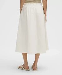 Stretch Woven Ruffle-Waist Midi Skirt | Women's Skirts