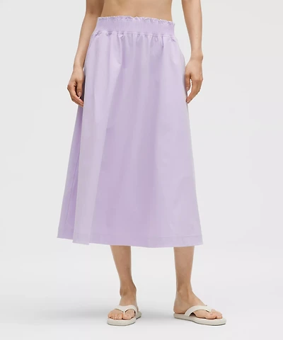 Stretch Woven Ruffle-Waist Midi Skirt | Women's Skirts