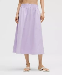 Stretch Woven Ruffle-Waist Midi Skirt | Women's Skirts