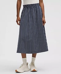 Stretch Woven Ruffle-Waist Midi Skirt | Women's Skirts