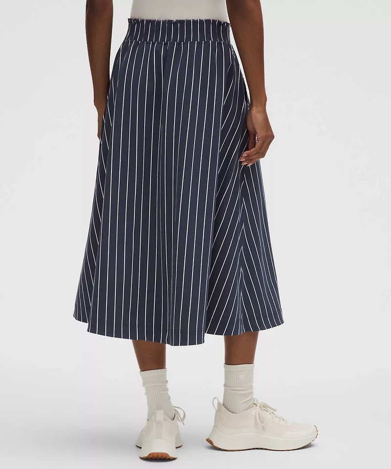 Stretch Woven Ruffle-Waist Midi Skirt | Women's Skirts