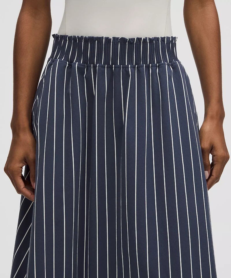Stretch Woven Ruffle-Waist Midi Skirt | Women's Skirts