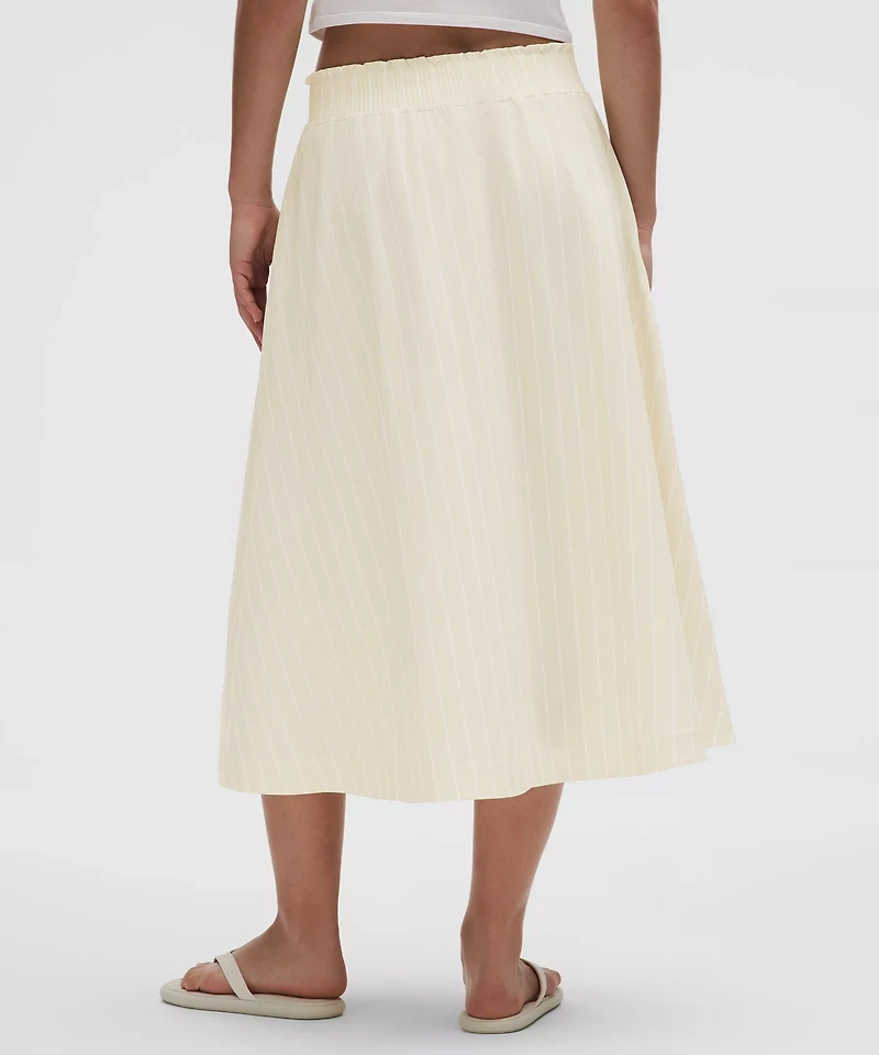Stretch Woven Ruffle-Waist Midi Skirt