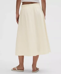 Stretch Woven Ruffle-Waist Midi Skirt