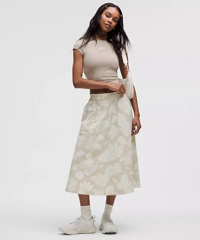 Stretch Woven Ruffle-Waist Midi Skirt | Women's Skirts