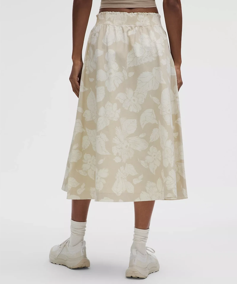 Stretch Woven Ruffle-Waist Midi Skirt | Women's Skirts