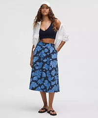 Stretch Woven Ruffle-Waist Midi Skirt | Women's Skirts