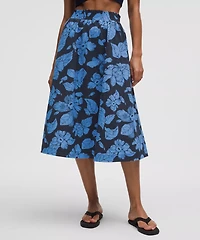 Stretch Woven Ruffle-Waist Midi Skirt | Women's Skirts