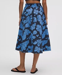 Stretch Woven Ruffle-Waist Midi Skirt | Women's Skirts