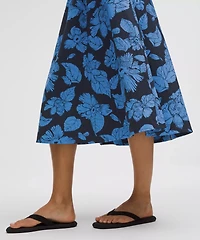 Stretch Woven Ruffle-Waist Midi Skirt | Women's Skirts