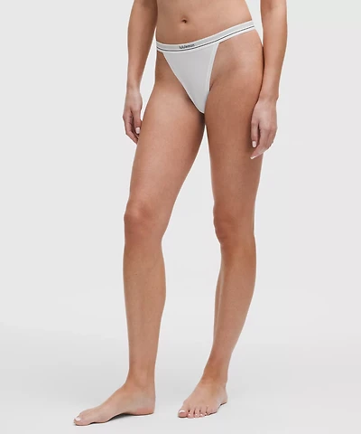 Stretch Cotton Ribbed Logo High-Rise Thong Underwear | Women's