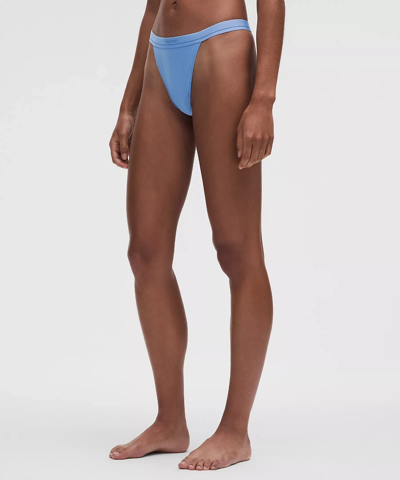 Stretch Cotton Ribbed Logo High-Rise Thong Underwear | Women's