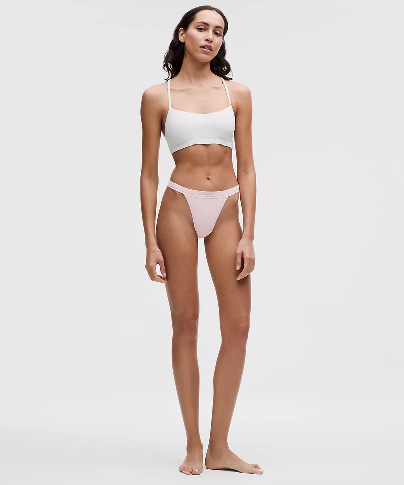 Stretch Cotton Ribbed Logo High-Rise Thong Underwear