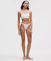 Stretch Cotton Ribbed Logo High-Rise Thong Underwear