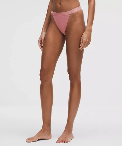 Stretch Cotton Ribbed Logo High-Rise Thong Underwear | Women's