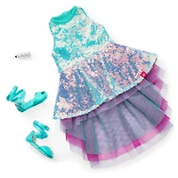 Glam Shimmering Ocean Outfit & Shimmering Sea Turtle Backpack & Accessory Set Bundle