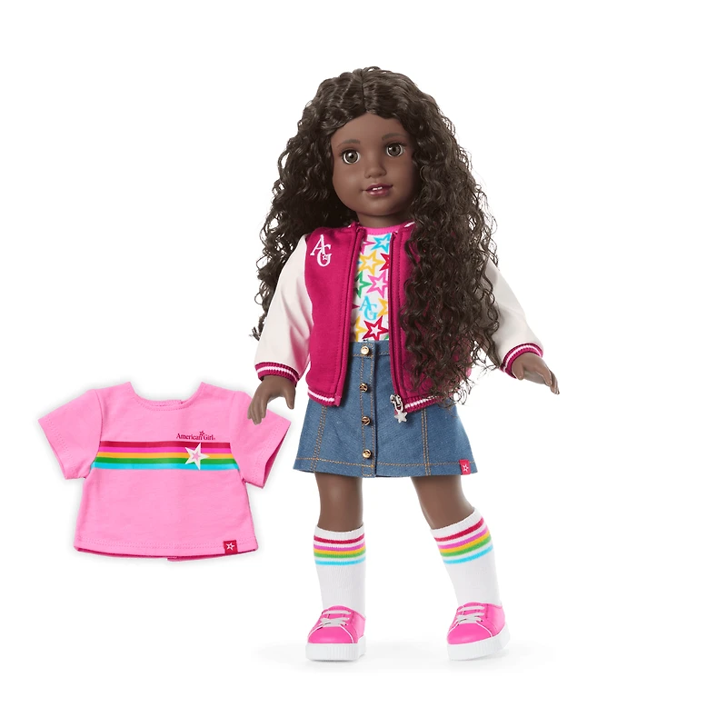 Truly Me™ 18-inch Doll #127 with curly dark-brown hair