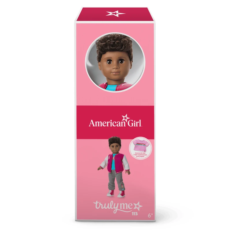 Truly Me™ 18-inch Doll #113 with curly dark-brown hair
