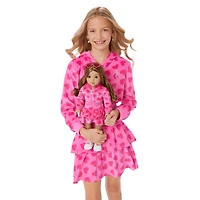 Pink Hearts Hoodie Dress for Girls & 18-inch Dolls