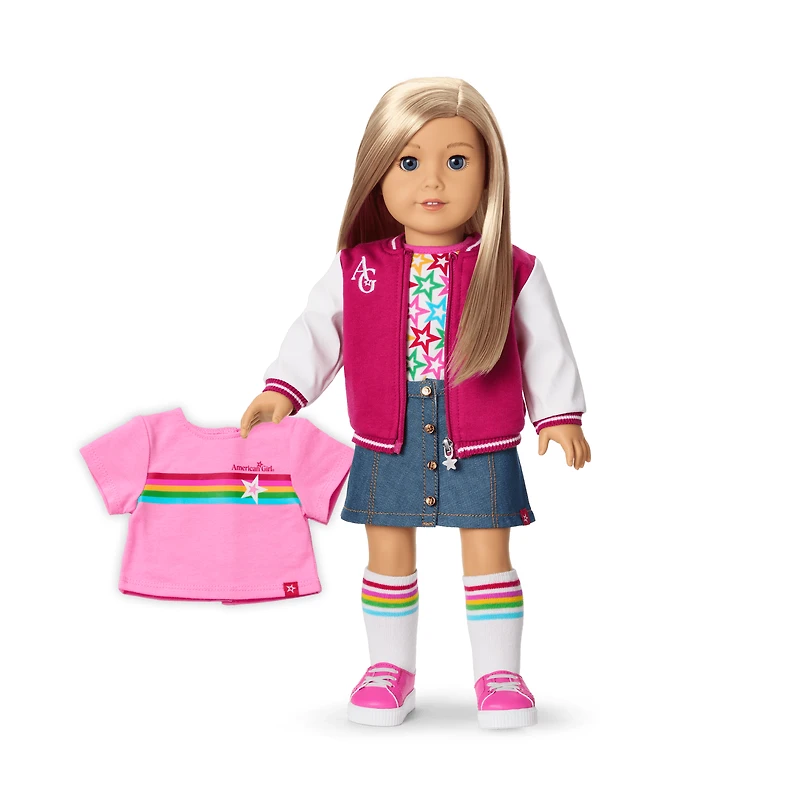 Truly Me™ 18-inch Doll #100 with straight layered blonde hair