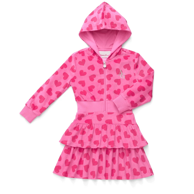 Pink Hearts Hoodie Dress for Girls