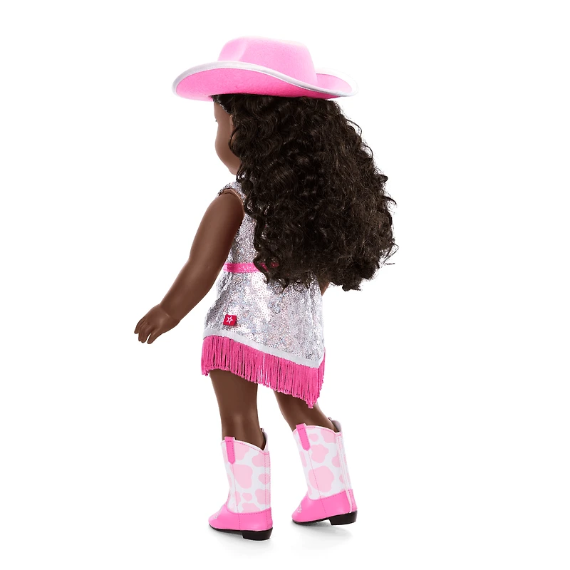 Glam Pink Cowgirl Outfit & Pink Spotted Cow Backpack & Accessory Set Bundle