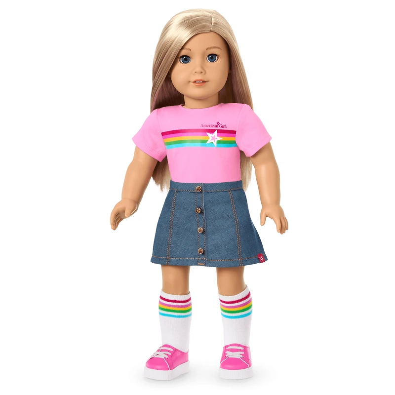 Truly Me™ 18-inch Doll #100 with straight layered blonde hair