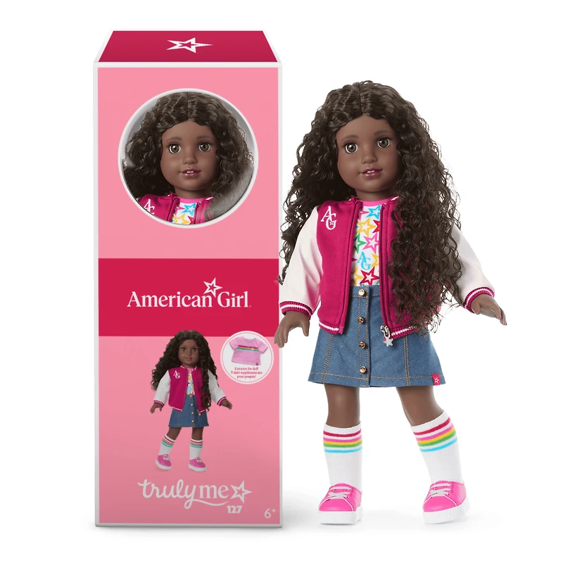 Truly Me™ 18-inch Doll #127 with curly dark-brown hair