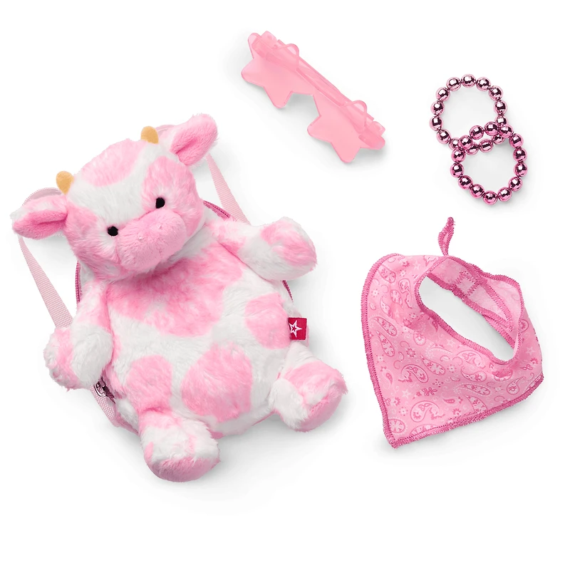 Pink Spotted Cow Backpack & Accessory Set for 18-inch Dolls