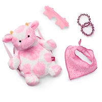 Pink Spotted Cow Backpack & Accessory Set for 18-inch Dolls