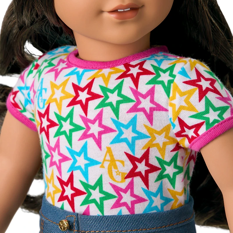 Truly Me™ 18-inch Doll #108 with curly black-brown hair
