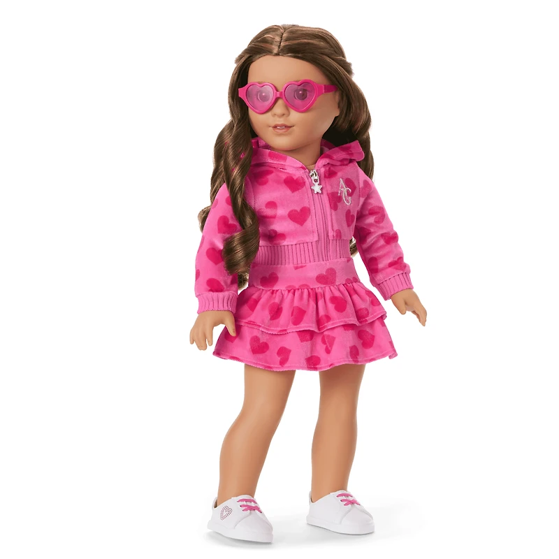Pink Hearts Hoodie Dress for Girls & 18-inch Dolls