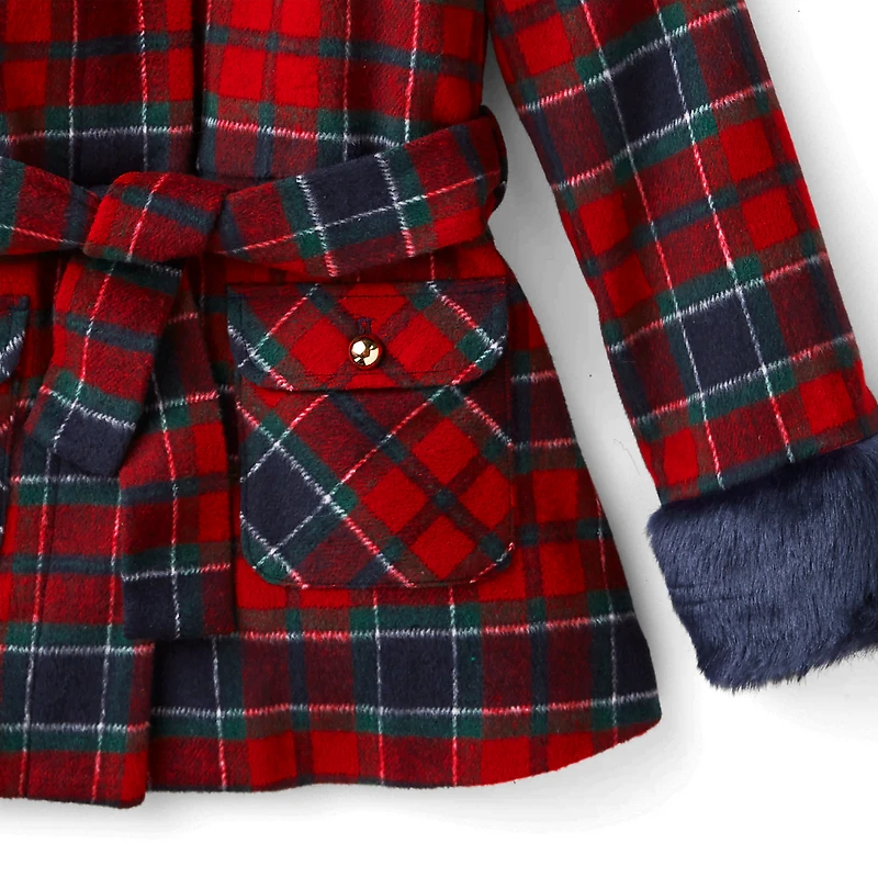 American Girl® x Janie and Jack Fur-Trim Plaid Coat for Girls