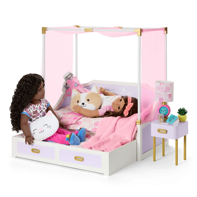 All Set for Sleepovers Canopy Bed & Nightstand for 18-inch Dolls