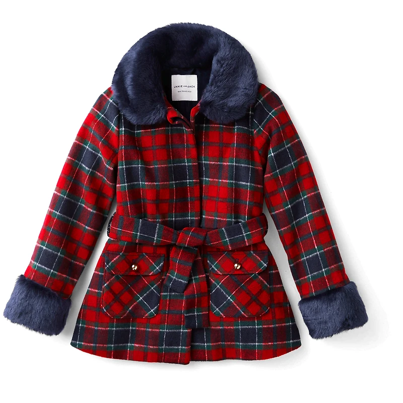 American Girl® x Janie and Jack Fur-Trim Plaid Coat for Girls