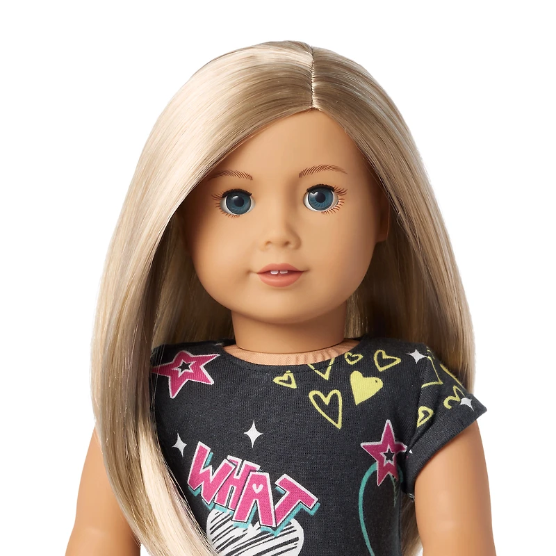 Truly Me™ 18-inch Doll #100 with layered straight blonde hair