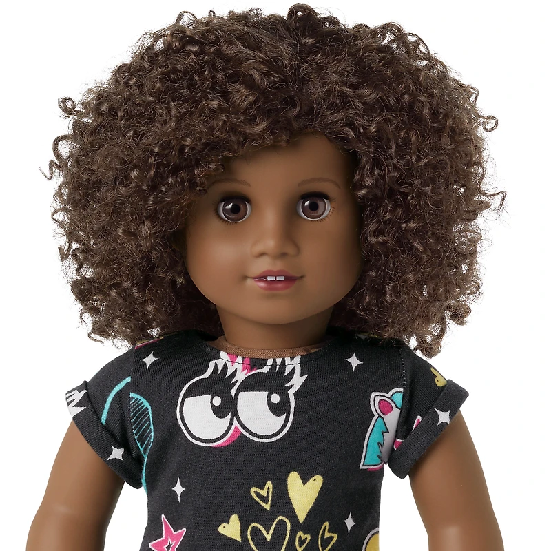 Truly Me™ 18-inch Doll #112 with short curly dark-brown hair