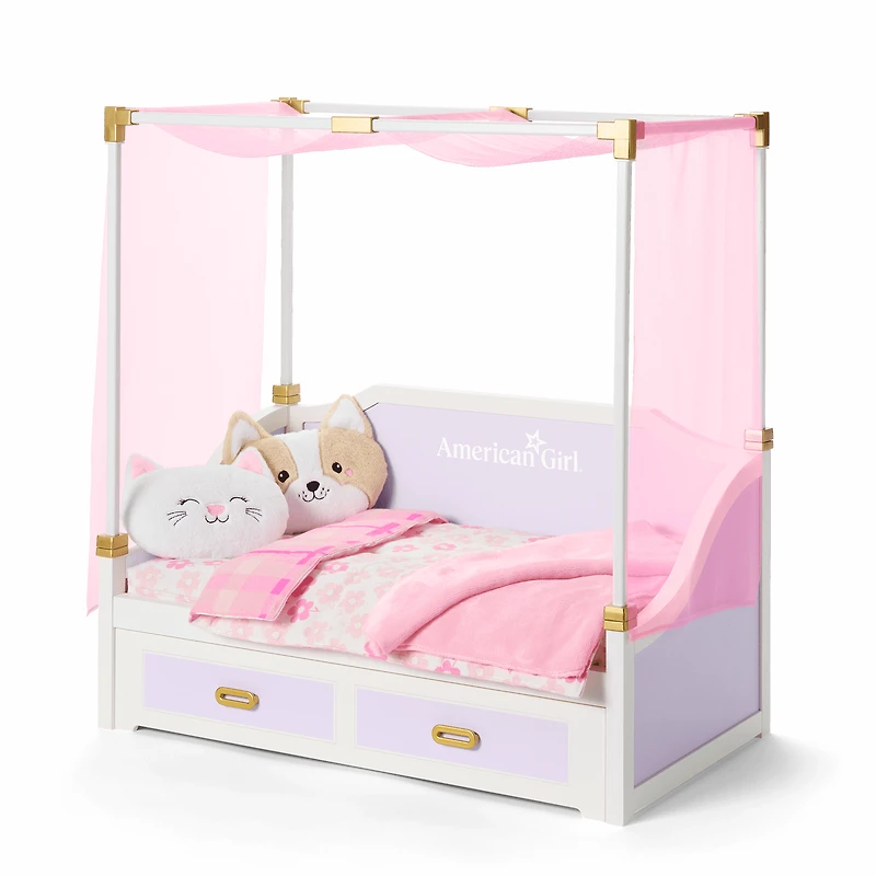 All Set for Sleepovers Canopy Bed & Nightstand for 18-inch Dolls