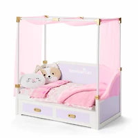 All Set for Sleepovers Canopy Bed & Nightstand for 18-inch Dolls