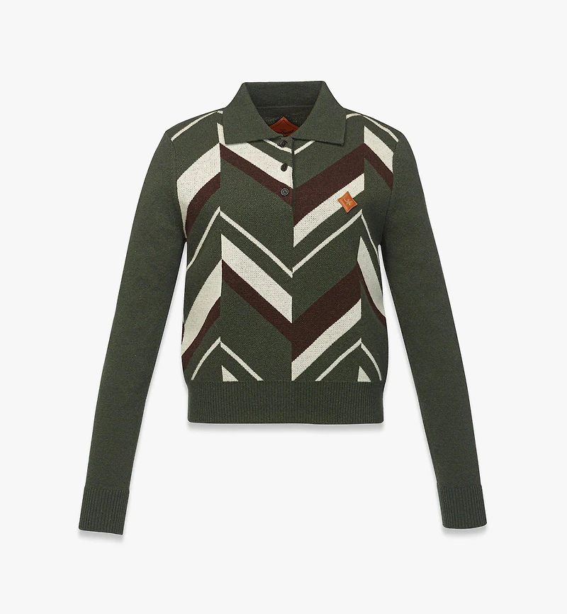 Mega Herringbone Polo Sweater Wool Jacquard