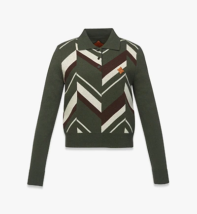 Mega Herringbone Polo Sweater Wool Jacquard