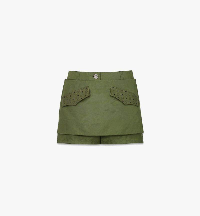 Skirt-Layered Shorts ECONYL® and Monogram Print Leather