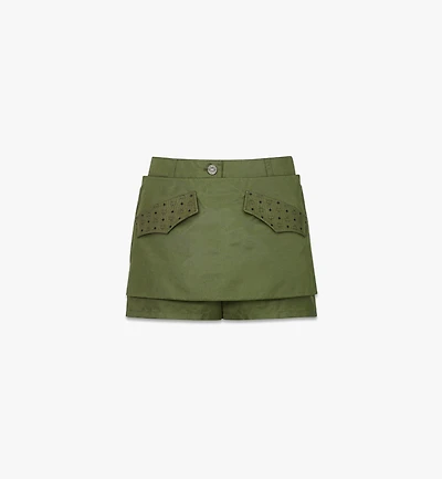 Skirt-Layered Shorts ECONYL® and Monogram Print Leather