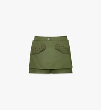 Skirt-Layered Shorts ECONYL® and Monogram Print Leather